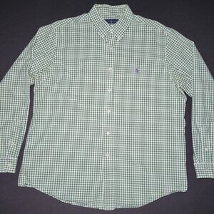 Ralph Lauren Mens Green and White Checkered Long Sleeve Button Up Shirt Size XL